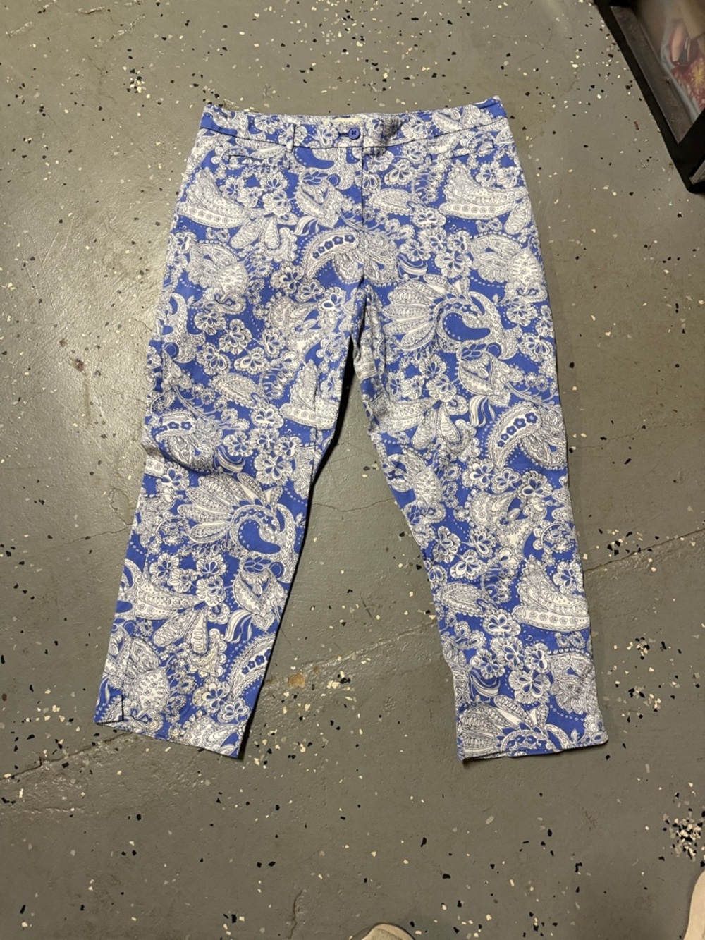 Talbots Blue and White Paisley Cropped Pants
